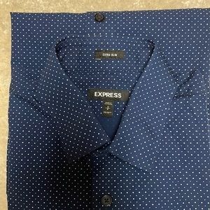 Express/ Small/Extra Slim Dot Print / Navy/ Stretch Cotton Dress Shirt (KB-1A)